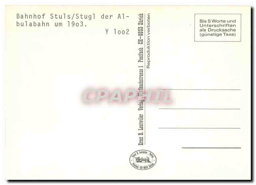 CPM Bahnhof Stuls Stugl der Albulabahn um 1903 — Verso