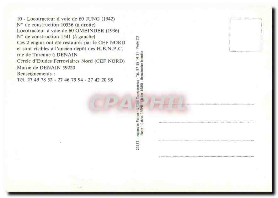 CPM Locotracteur a voie de 60 Jung Gmeinder — Verso