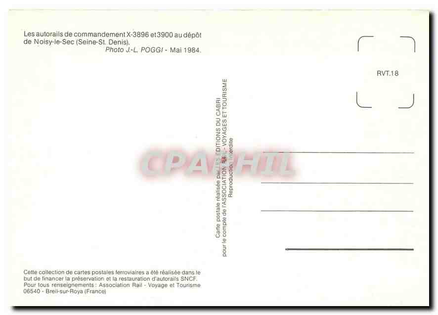 CPM Les autorails de commandement X 3896 et 3900 au depot de Noisy le Sec — Verso