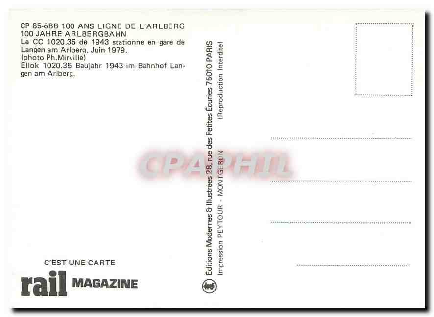 CPM CP 85 Obb Arlberg Langen am Arlberg — Verso