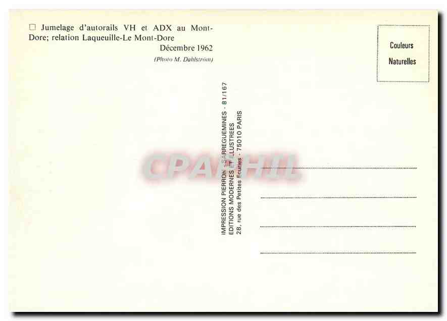 CPM Laqueuille Le Mont Dore Jumelage d'autorail VH et ADX au Mont Dore — Rückseite