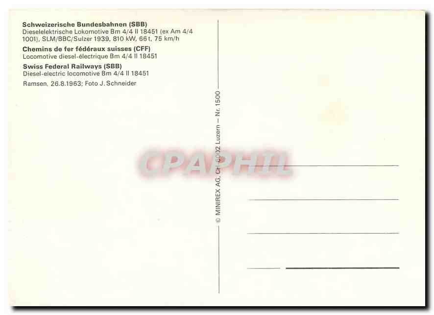 CPM Swiss Federal Railways Diesel electrique — Verso