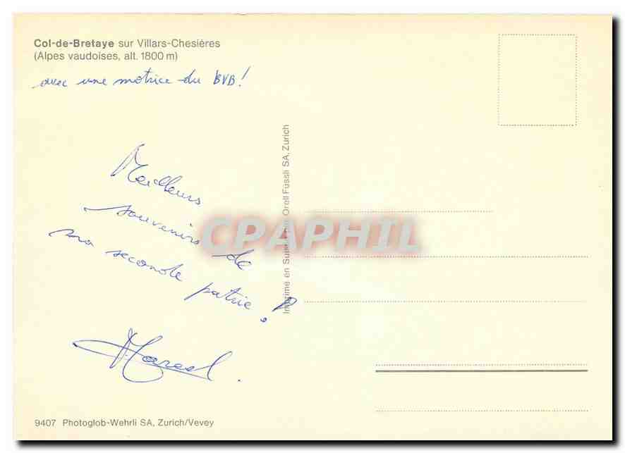 CPM Col de Bretaye sur Villars Chesieres Train — Verso