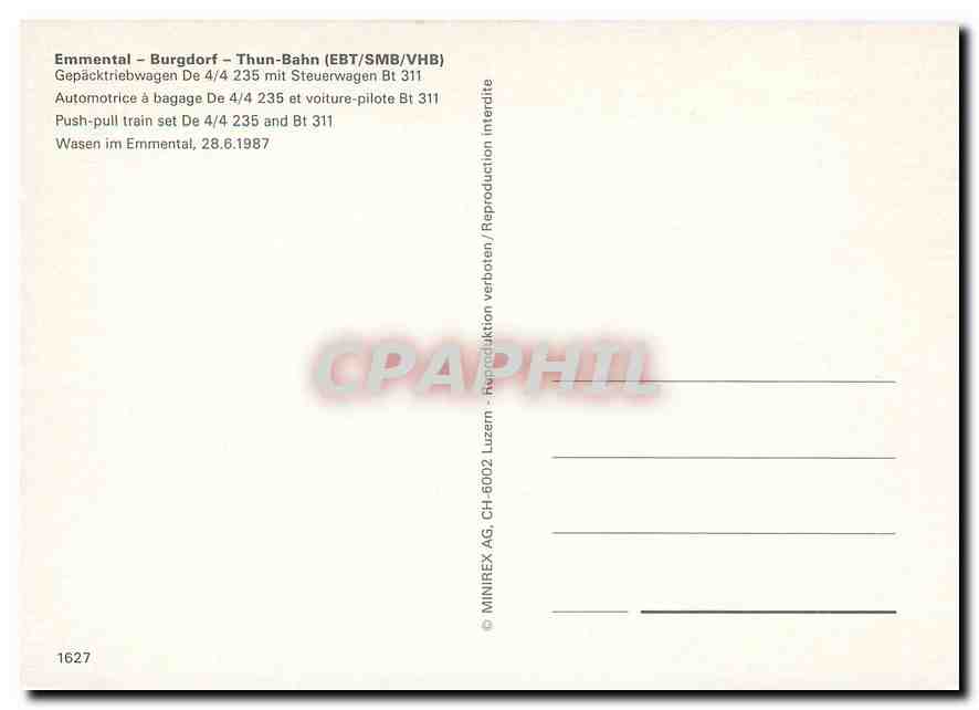 CPM Emmental Burgdorf Thun Bahn Automotrice a bagage De 4 4 235 et voiture pilote Bt 311 — Rückseite