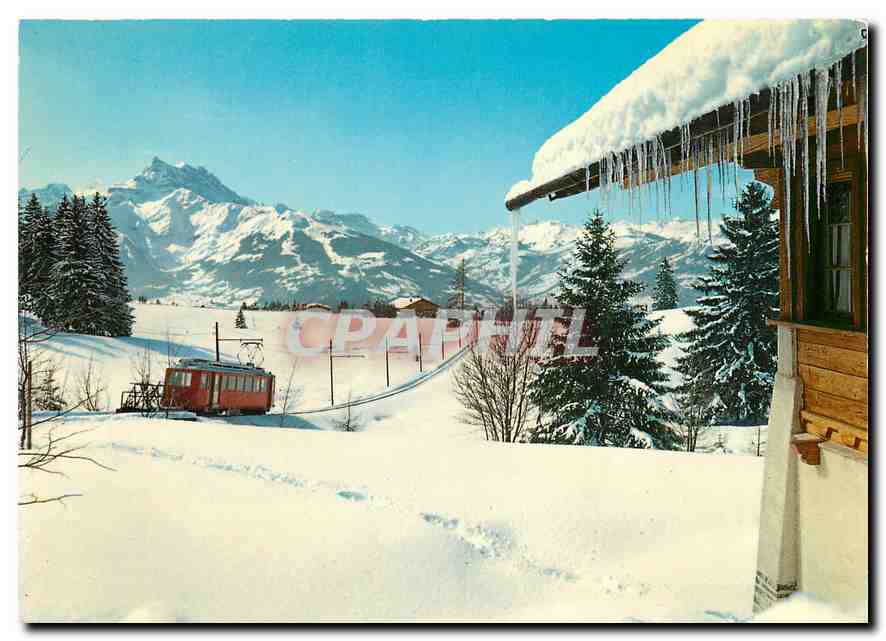 CPM Switzerland Villars Chesieres Train Villars Bretaye et vue sur les Dents du Midi