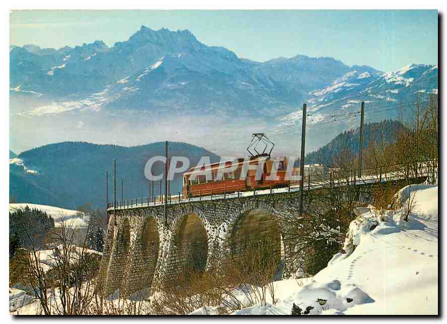 CPM Switzerland Leysin Alpes Vaudoises Le train Aigle Leysin et vue sur les dents du Midi