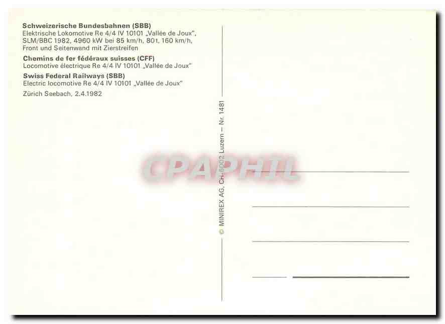 CPM Swiss Federal Railways  — Verso