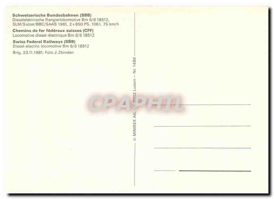 CPM Swiss Federal Railways  — Rückseite
