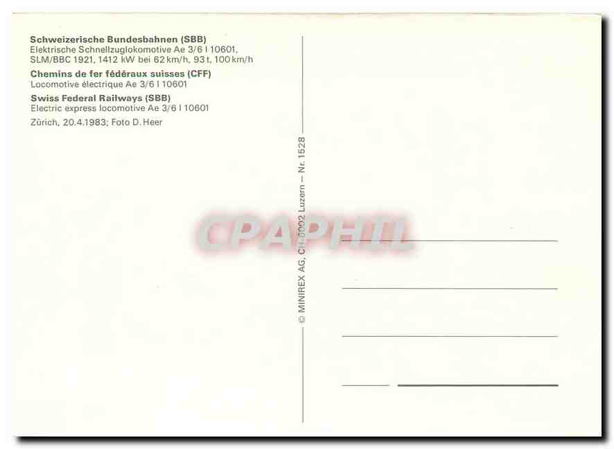 CPM Swiss Federal Railways  — Rückseite