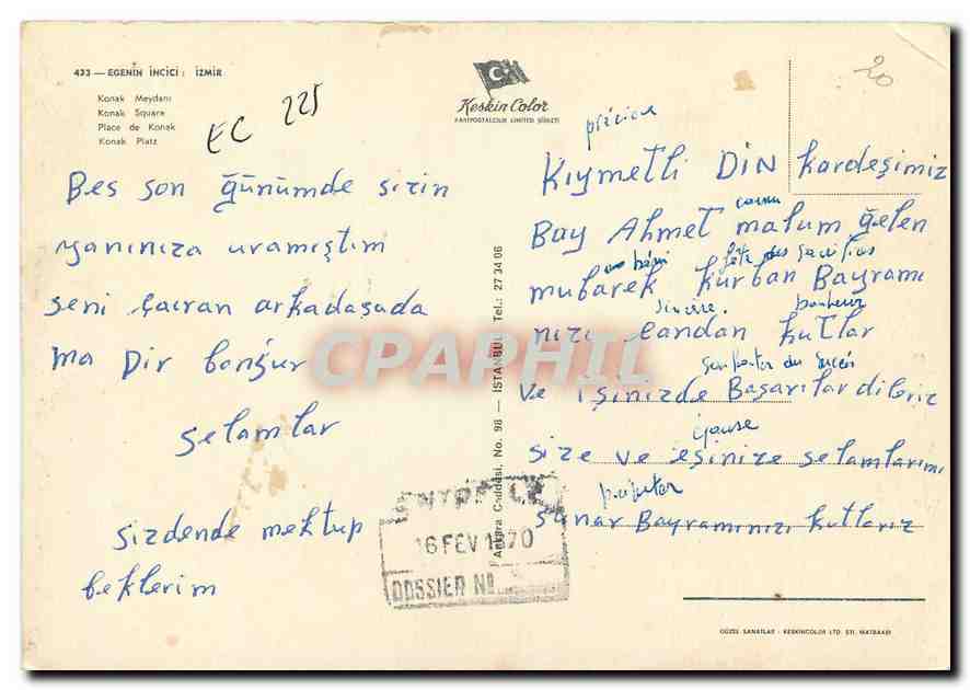 CPM Egenin Inici Izmir Place de Konak — Rückseite