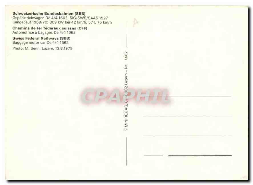 CPM Swiss Federal Railways Baggage motor  — Rückseite