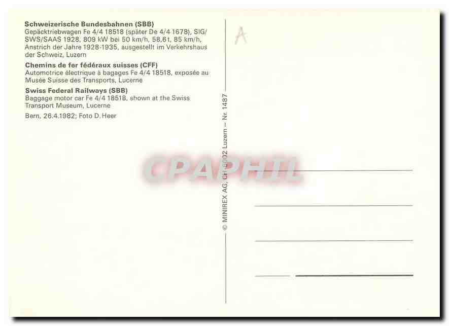CPM Swiss Federal Railways Baggage motor  — Verso