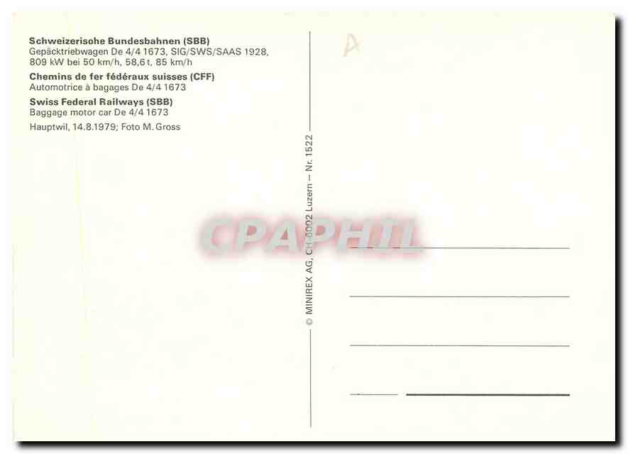 CPM Swiss Federal Railways Baggage motor car  — Rückseite