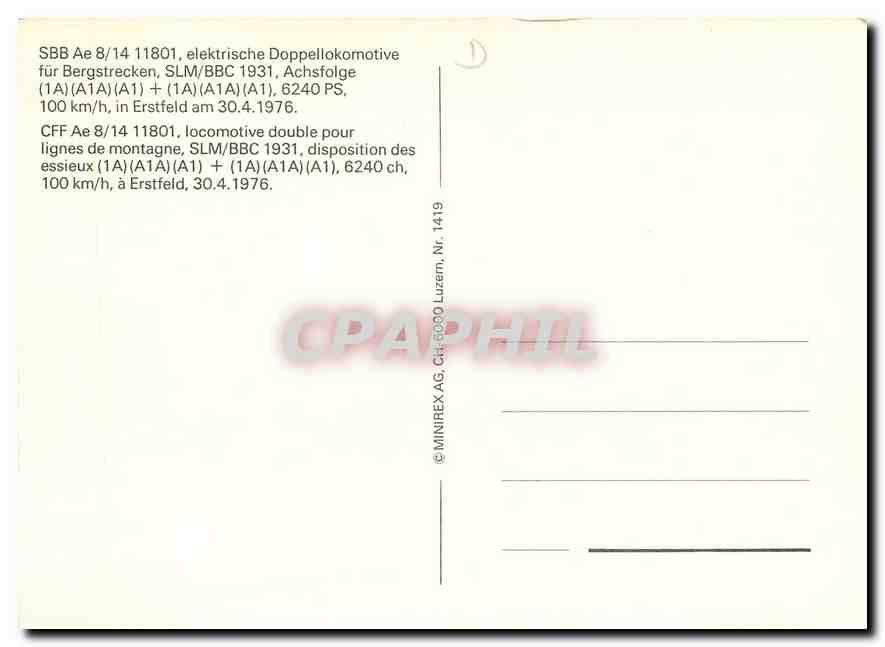 CPM SBB Ae 8 14 11801 Bergstrecken — Rückseite