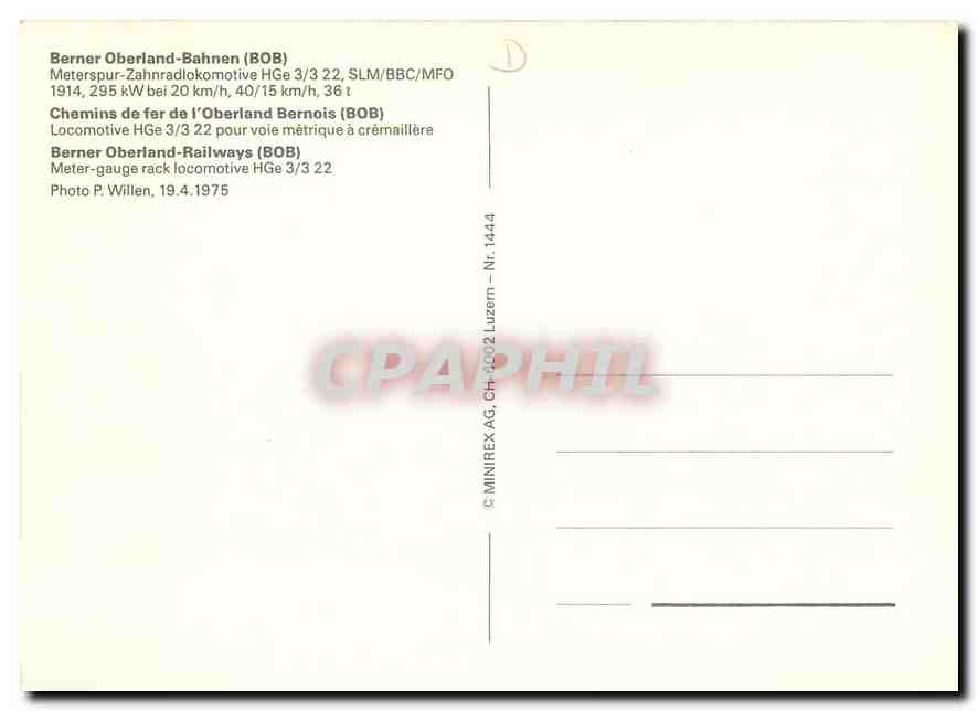 CPM Berner Oberland Railways Meter gauge rack locomotive  — Verso