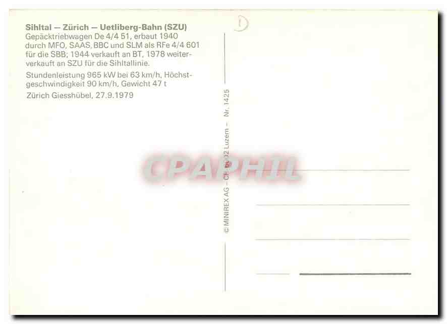 CPM Sihltal Zurich Uetliberg Bahn — Rückseite
