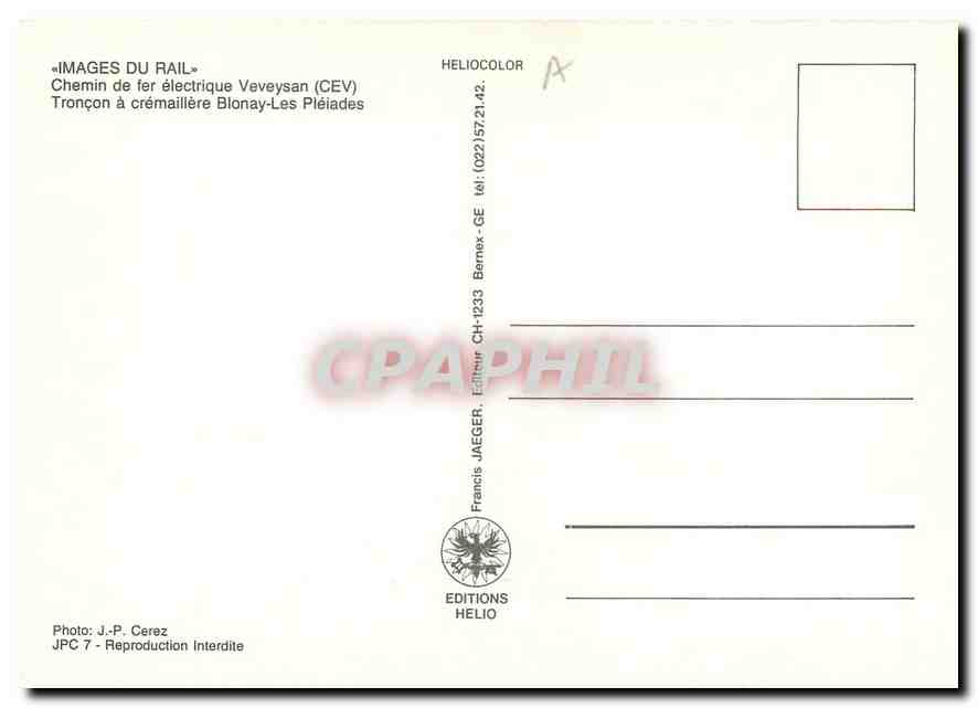 CPM Chemin de fer electrique Veveysan Troncon a cremaillere Blonay Les Pleiades — Verso