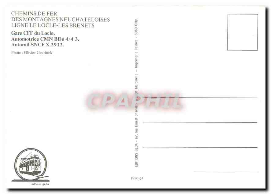 CPM Automotrice CMN Bde 4 4 3 Autorail SNCF X 2912 — Verso