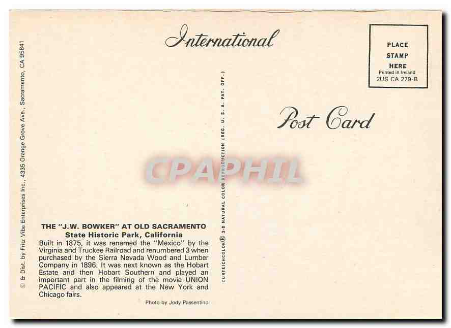 CPM Old Sacramento California JW Bowker  — Verso
