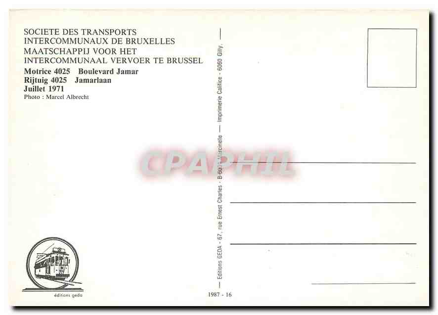 CPM Motrice 4025 Boulevard Jamar Bruxelles — Rückseite