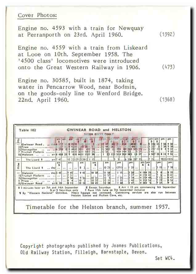 CPM Cornish Branch Line Steam  — Back