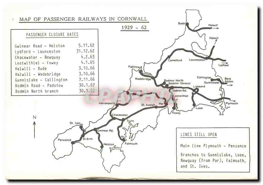 CPM Map of Passenger Railway in Cornwall  — Rückseite