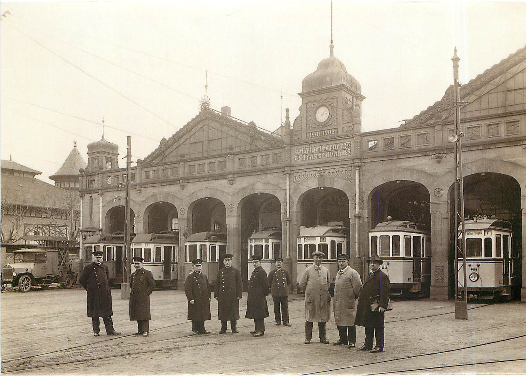 CPM Tram depot in 1928 with wagons manufactured between 1902 and 1925 