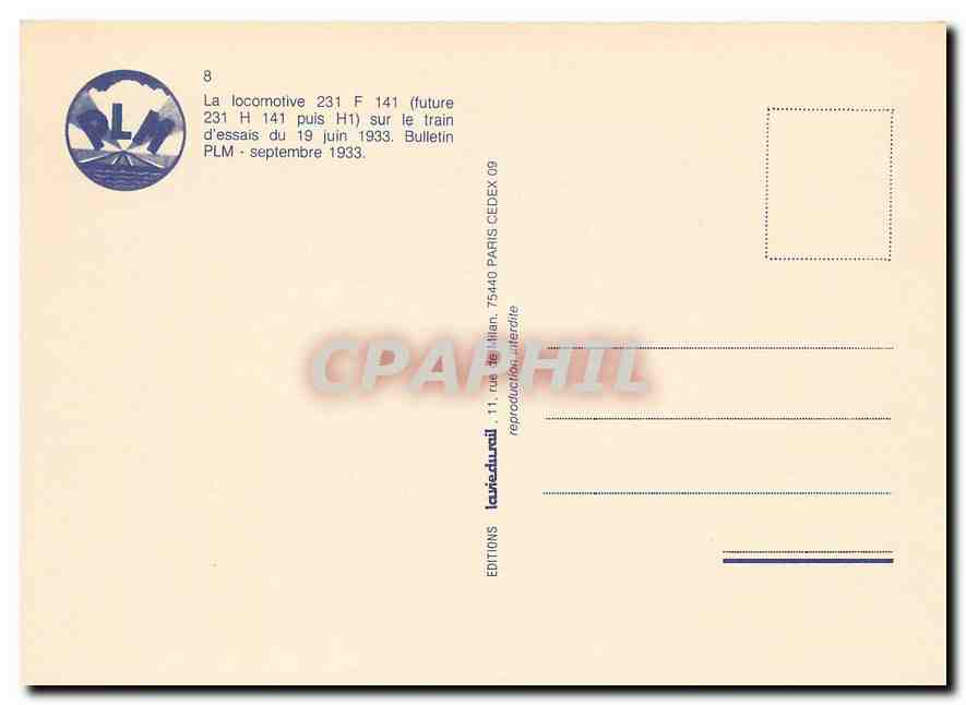 CPM La locomotive 231 F 141  Schefer — Verso
