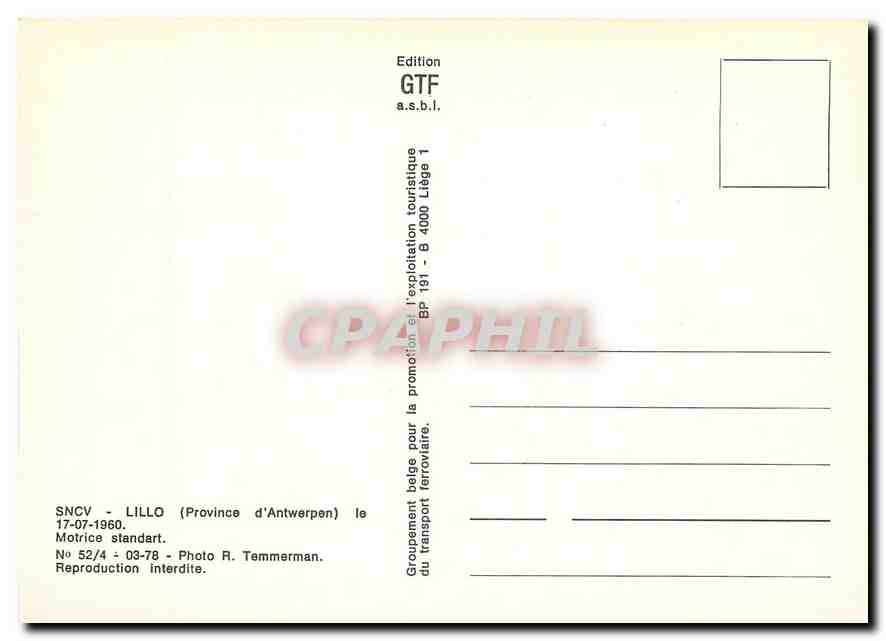 CPM Lillo Province d'Antwerpen Motrice standart — Rückseite