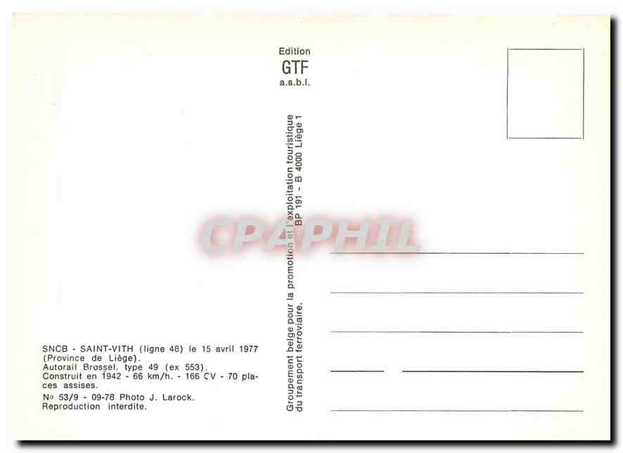 CPM Saint Vith Liege Autorail Brossel Type 49 — Rückseite
