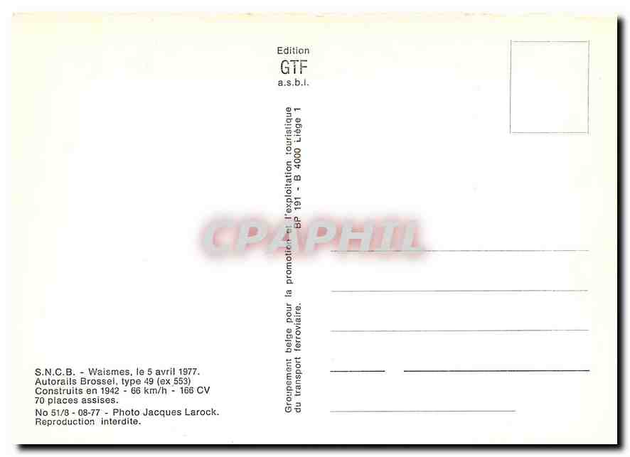 CPM SNCB Waismes Autorails Brossel — Rückseite