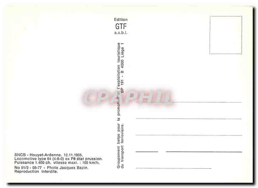 CPM SNCB Houyet Ardenne — Verso