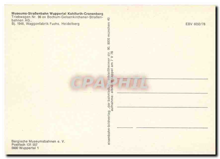 CPM Museums Strasenbahn Wuppertail Kohlfurth Cronenberg — Rückseite