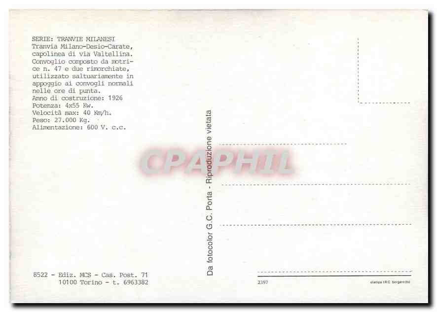 CPM Serie Tranvie Milanesi Tranvia Milano Desio Carate — Verso
