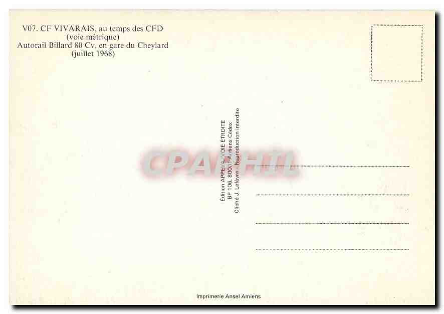 CPM CF Vivarais au temps des CFD Autorail Billard 80 CV en gare du Cheylard — Rückseite
