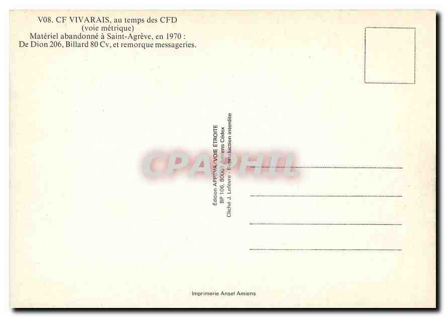 CPM CF Vivarais au temps des CFD Materiel abandonne a Saint Agreve — Rückseite