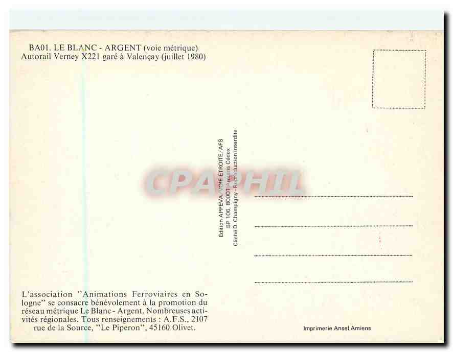CPM Le Blanc Argent Autorail Verney X221 gare a Valencay — Back