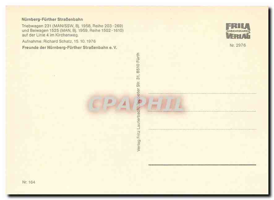 CPM Nurnberg Further Strasenbahn Train 231 — Rückseite