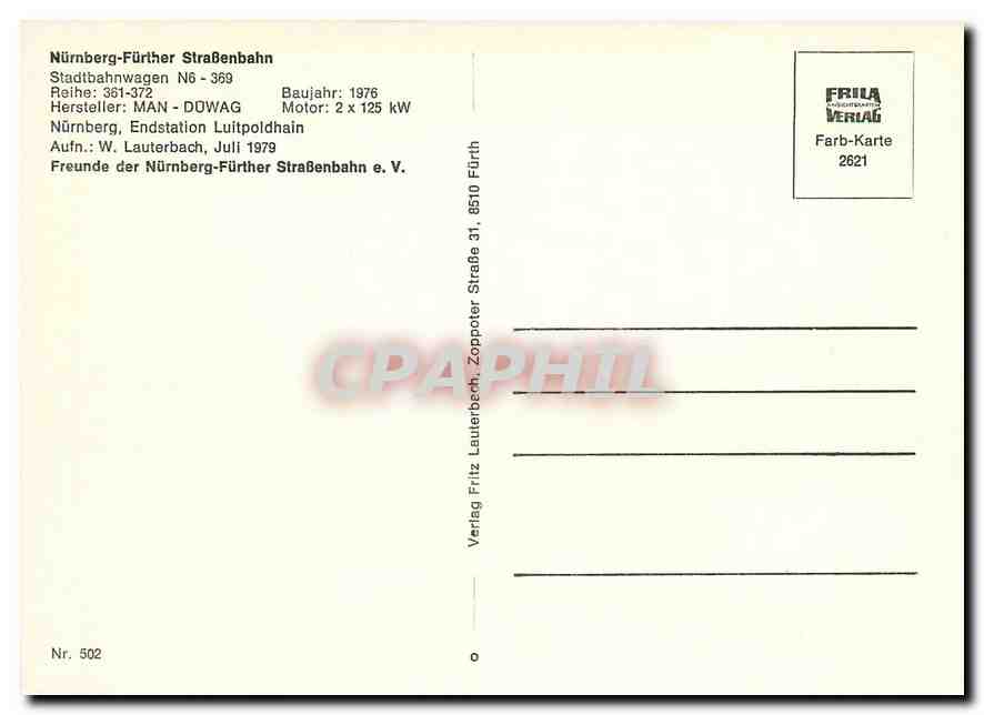 CPM Nurnberg Further Strasenbahn Train N6 369 — Verso