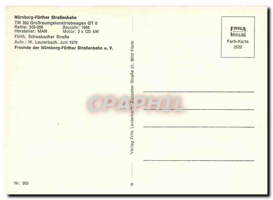 CPM Nurnberg Further Strasenbahn TW 350 — Rückseite