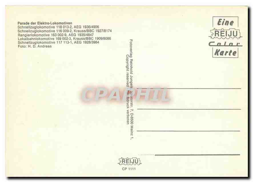 CPM Parade der Elektro Lokomotiven AEG 1936 4906 — Verso
