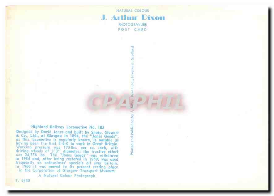 CPM Highland Railway Locomotive No 103  — Verso