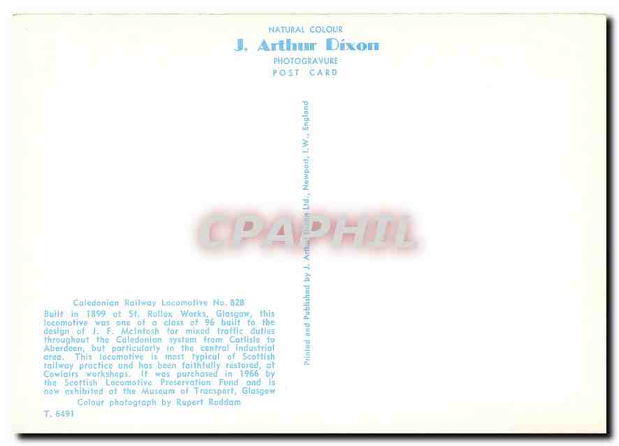 CPM Caledonian Railway Locomotive No 828  — Verso