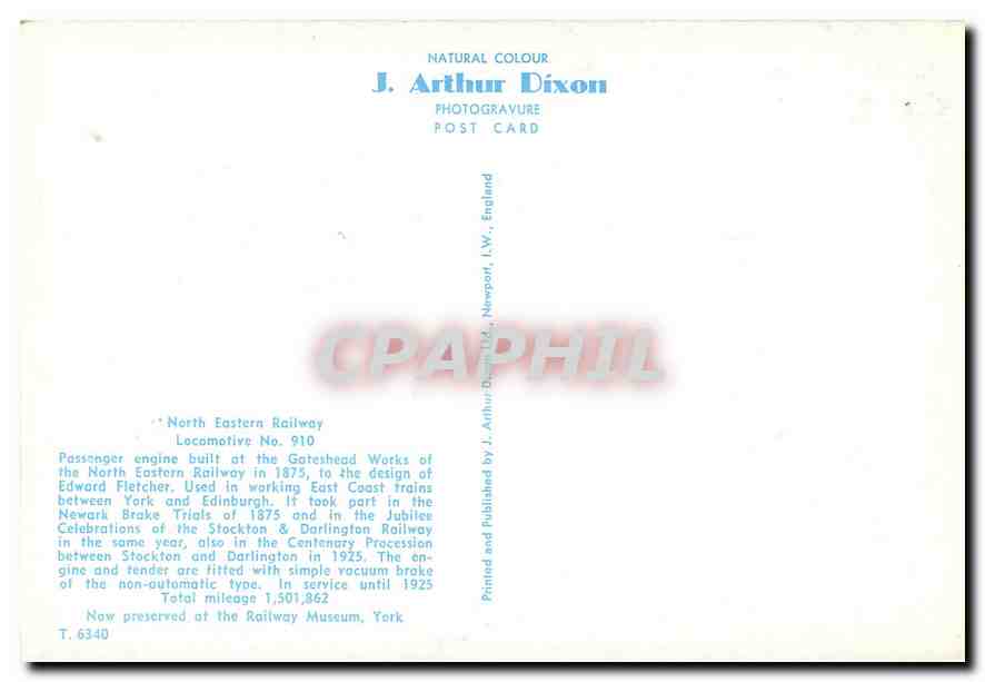 CPM North Eastern Railway Locomotive No 910  — Verso