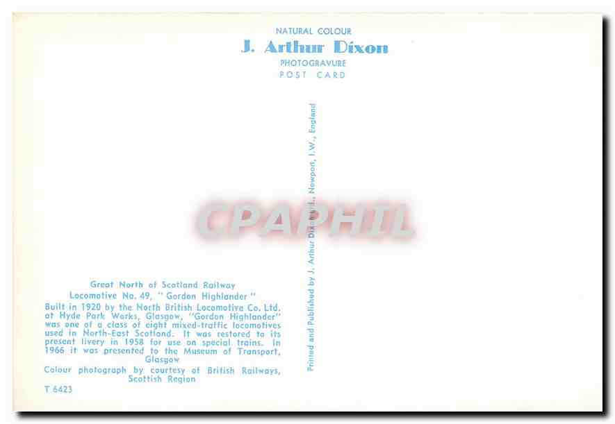 CPM Greath North of Scotland Railway Locomotive no 49 Gordon Highlander  — Verso