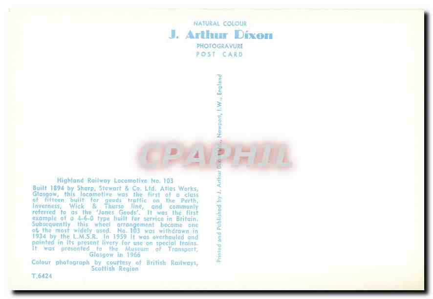 CPM Highland Railway Locomotive no 103  — Verso