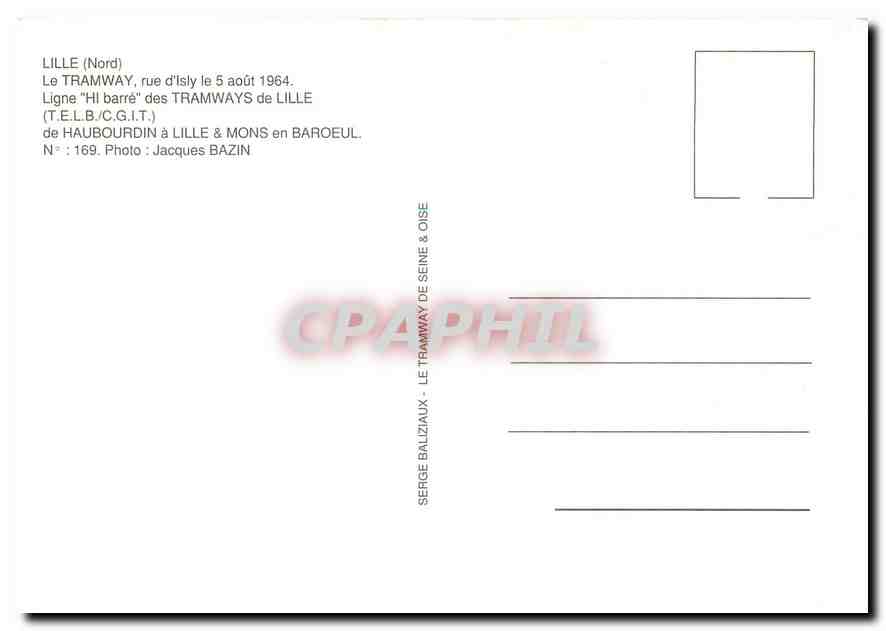 CPM Lille Nord Le Tramway rue d'Isly le 5 aout 1964  — Verso