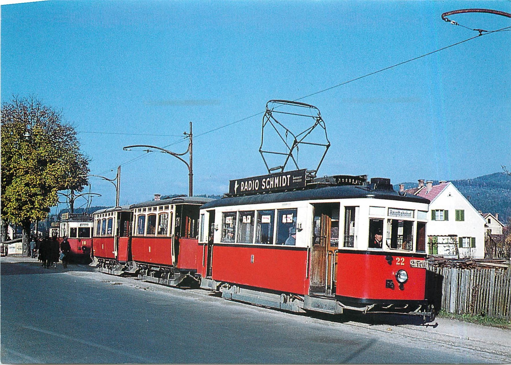 CPM Klagenfurter Strassenbahn Triebwagen 22 mit den Anhangewagen 62 und 63 