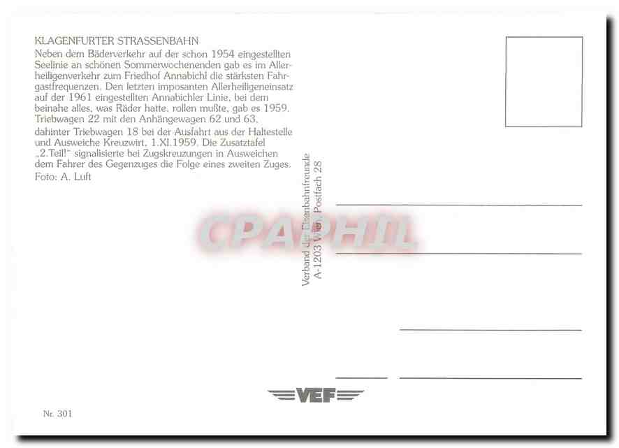 CPM Klagenfurter Strassenbahn Triebwagen 22 mit den Anhangewagen 62 und 63  — Verso