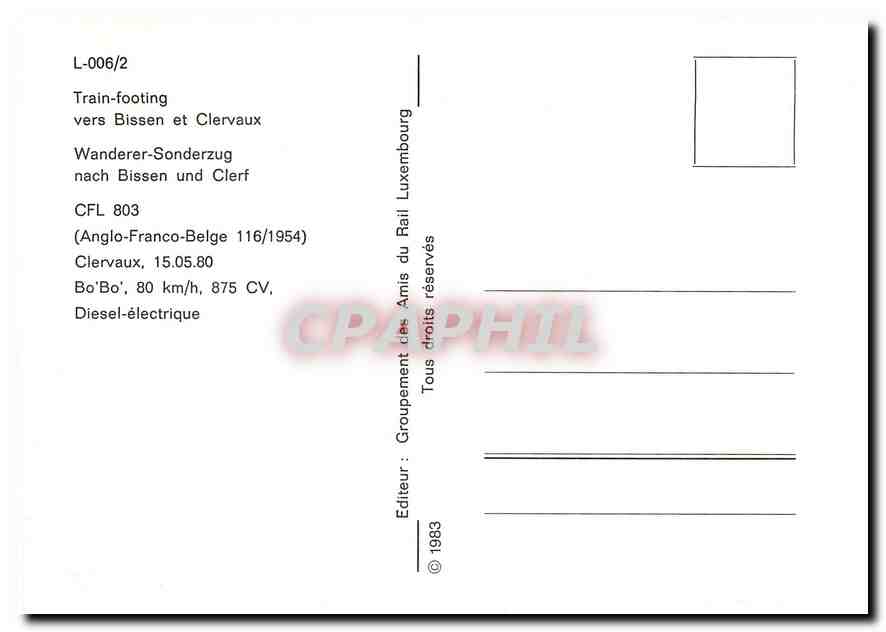 CPM Wanderer Sonderzug CFL 803 Clervaux BoBo Diesel Electrique  — Verso